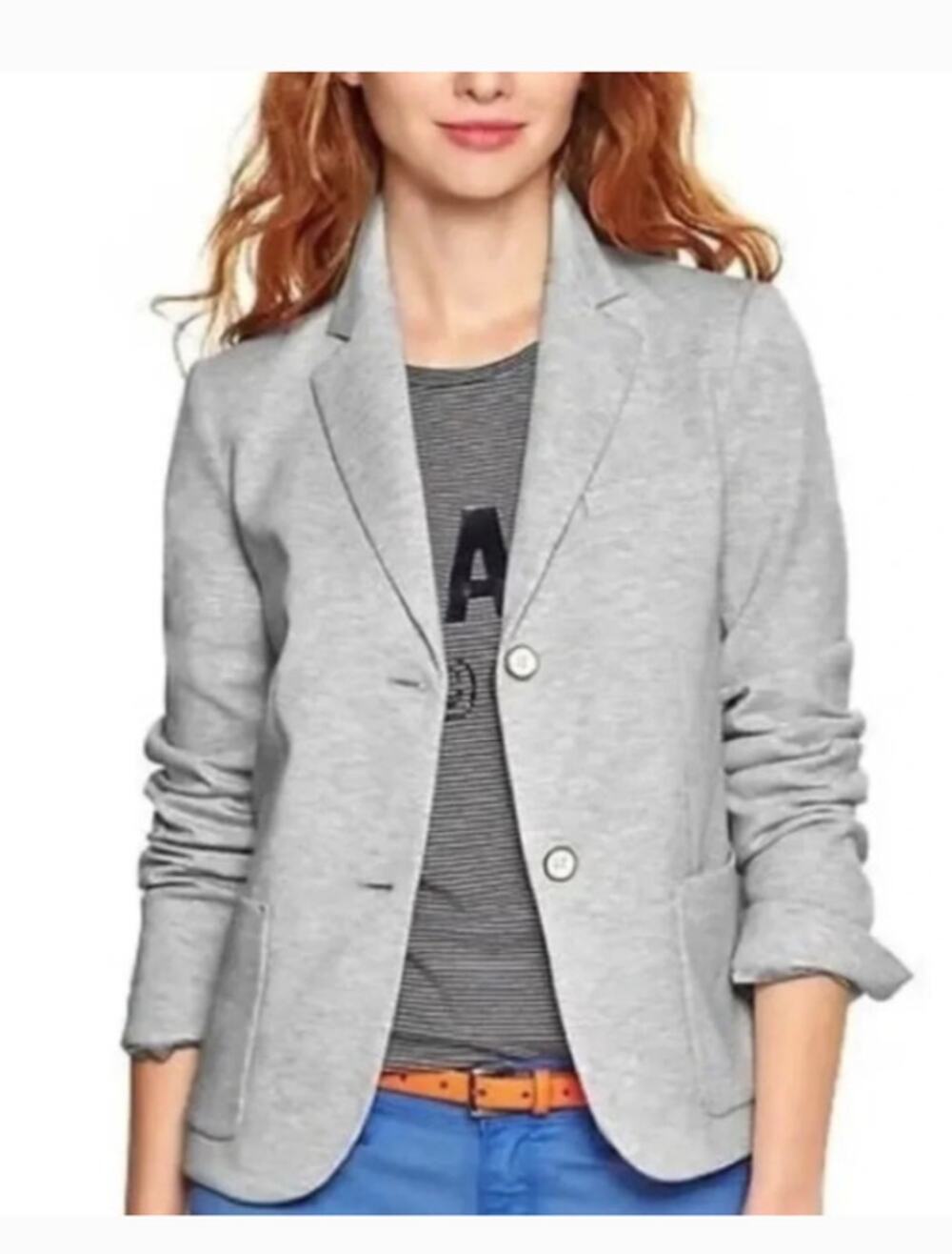 Gap Academy Blazer Size 4 Light Gray Knit Stretch Jacket Office Career